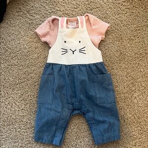 Hanna Andersson Blue and White Bunny Overalls